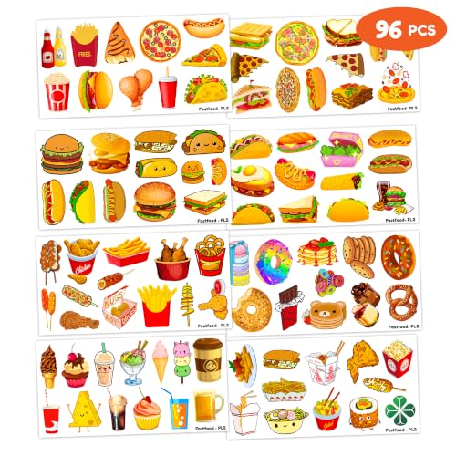 96 PCS Fast Food Temporary Tattoos for Kids
