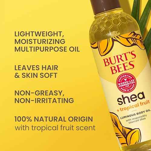 Burt's Bees Shea + Tropical Fruit Luminous Body Oil, Non-Greasy, Antioxidant Rich for Glowing Skin, Non-Irritating, Natural Origin Skin Care, 8 oz.