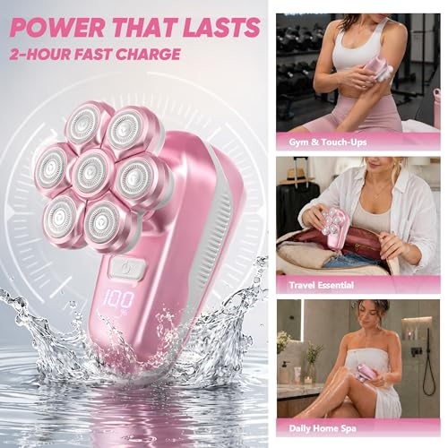 Pink Women Electric Shaver with 7D Magnetic Floating Heads Wet Dry Bikini Trimmer Kit