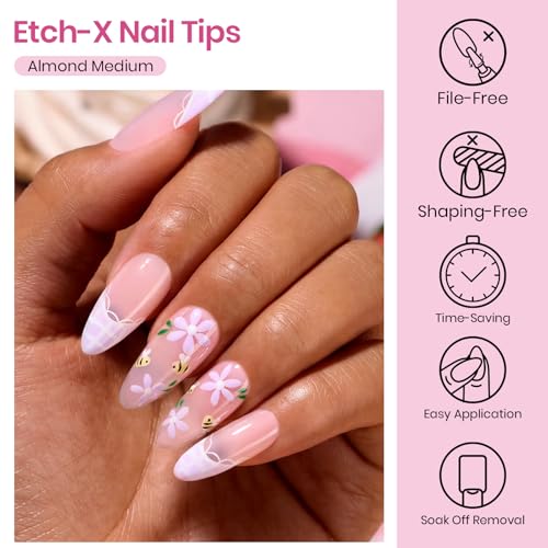 Beetles Almond Gel Nail Tips - 384pcs Pre-Etched Medium Set
