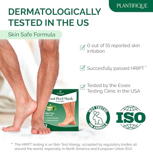 PLANTIFIQUE Foot Peel Mask for Men 2 pack and Foot Peel Mask with Vitamins 2 Pack Peeling Foot Mask