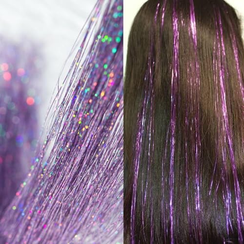 Glitter Hair Tinsel Extensions 1800 Strands 48 Inch Purple
