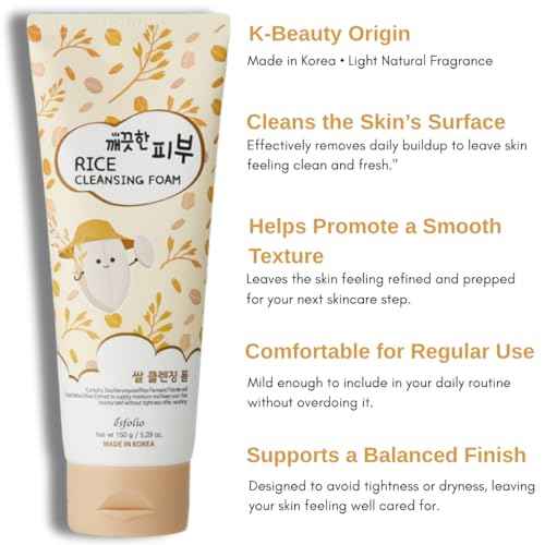 esfolio Rice Cleansing Foam Face Wash ? Gentle Daily Facial Cleanser with Soft Creamy Foam ? Suitable for All Skin Types ? Helps Remove Dirt, Oil, and Impurities Without Drying (5.29oz -150g)