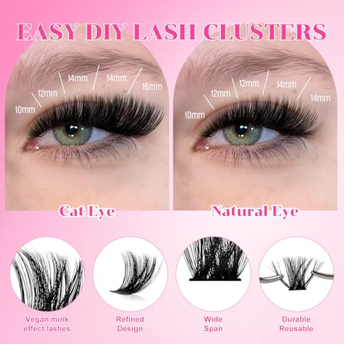 Fluffy Lash Clusters 200D Mink Effect Volume Eyelashes 10-18mm