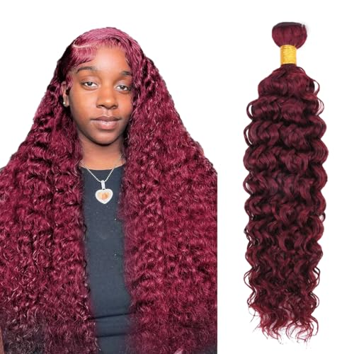 #99J Burgundy Water Wave Human Hair Bundle - 18 Inch, 100g