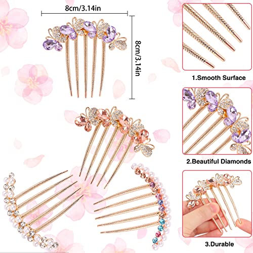 Pearl Rhinestone Hair Combs - 4-Piece Butterfly Clip Set for Buns & Updos
