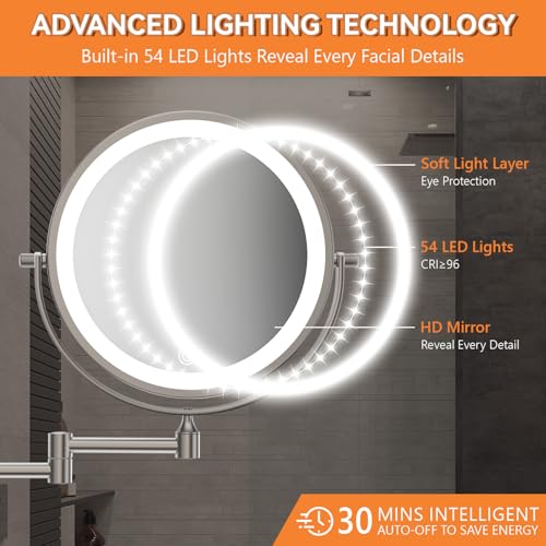 Auxmir 8" 1X/30X Wall Mounted Makeup Mirror, Rechargeable LED Lights