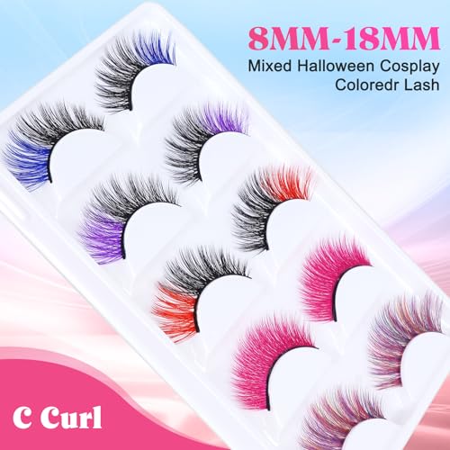 Colored Faux Mink Eyelashes - 5 Pairs with Black & Vivid Colors
