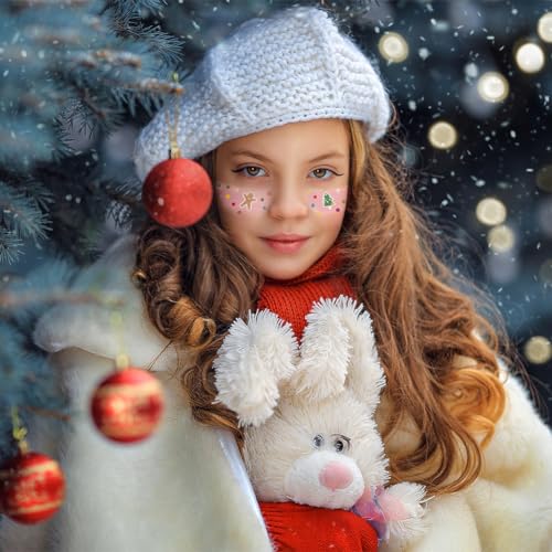 Christmas Temporary Tattoos, 12 Sheets Waterproof Glitter Face Stickers