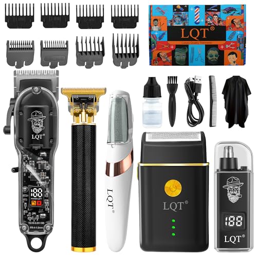 Hair Clippers for Men with LED Display, Beard Trimmer Set, 5-Piece Professional Grooming Kit Includes Hair Clipper, Beard Shaver, Nose Trimmer, Detail Trimmer & Foot Grinder for Home Use