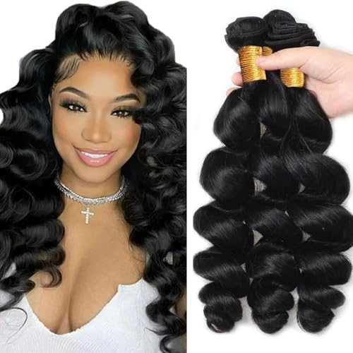 DiexrLamx 18-22 Inch Loose Deep Wave Human Hair Bundles - Natural Black