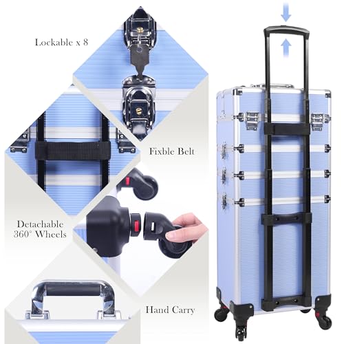 5-in-1 Rolling Makeup Train Case with 360° Swivel Wheels