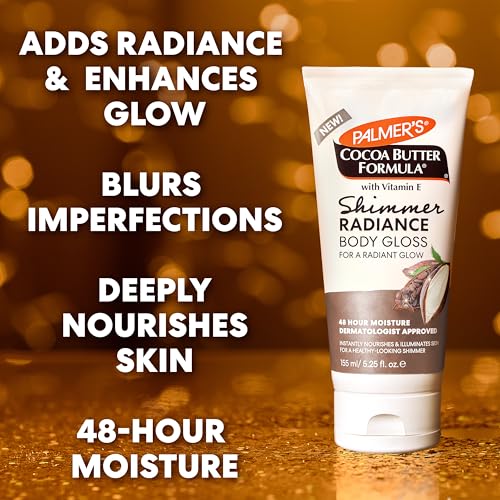Palmer's Cocoa Butter Formula Shimmer Body Lotion with Vitamin E, 5.25 Fl Oz, Radiance Body Gloss, Help Blur Veins, Cellulite, Marks, 48 Hour Moisture