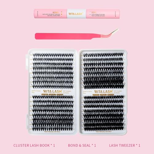 Lash Extension Kit 30D+40D+50D+60D DIY Lash Clusters 640pcs Cluster Lashes Individual Lashes Eyelash Extension Kit with Lash Bond and Seal,Lash Tweezers(30D+40D+50D+60D Kit,10-16mm)