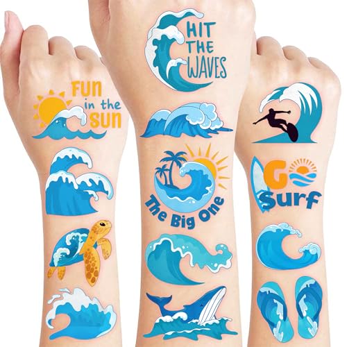 96 PCS Summer Wave Temporary Tattoos for Kids | Ocean Beach Party Favors