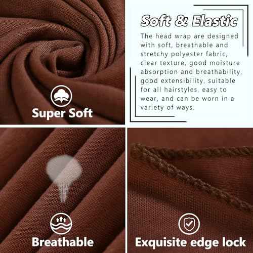 COOKOO 2 Piece Stretch Hijab Extra Jersey Turban African Women's Soft Head Wraps Fashion Head Scarf Long Solid Color Head Band Head Scarf for Women(Black+Coffee)