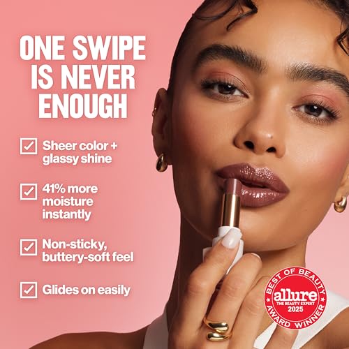 REVLON Super Lustrous Glass Shine Balm, Hydrating Tinted Lip Balm with Hyaluronic Acid, Aloe & Rose Quartz, Dark Mauve Lipstick, NEW Shade, 014 Glistening Purple, 0.11 oz