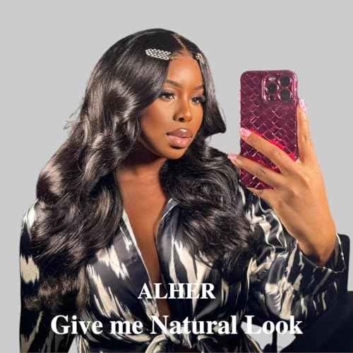 ALHER Small Cap Lace Front Wigs Human Hair Pre Plucked Body Wave, 13X4 HD Transparent Frontal Wigs 150 Density for Women,Small Cap Size 21-21.5 Natural Black Wavy Wig for Women 22 Inch
