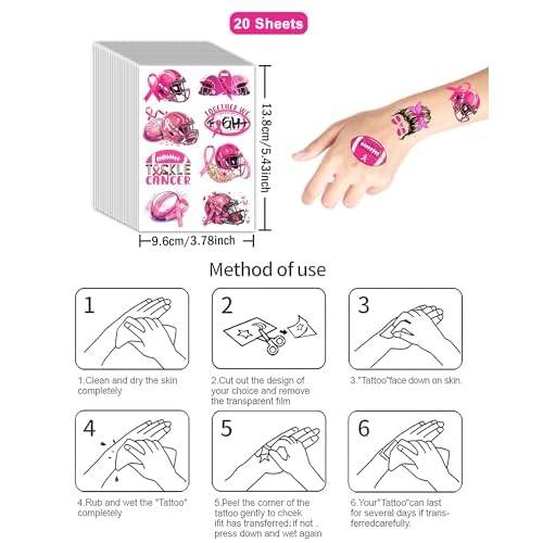 152 Pieces Tackle Breast Cancer Awareness Temporary Tattoos Stickers,20 Sheets Pink Out Football Breast Cancer Awareness Themed Tattoos Stickers Party Decoration Supplies favors for Kids Adults