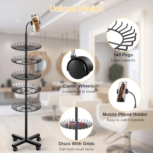 140-Peg Braiding Hair Rack with Phone Holder & Adjustable Height