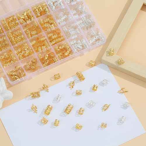 220 Pcs Gold Hair Jewelry for Braids, 12 Styles Gold and Silver Hair Accessories Cuff for Braids and Dreadlocks, Adjustable Metal Rings Cuffs Clips for Dreadlock Accessory Jewelry Decorations