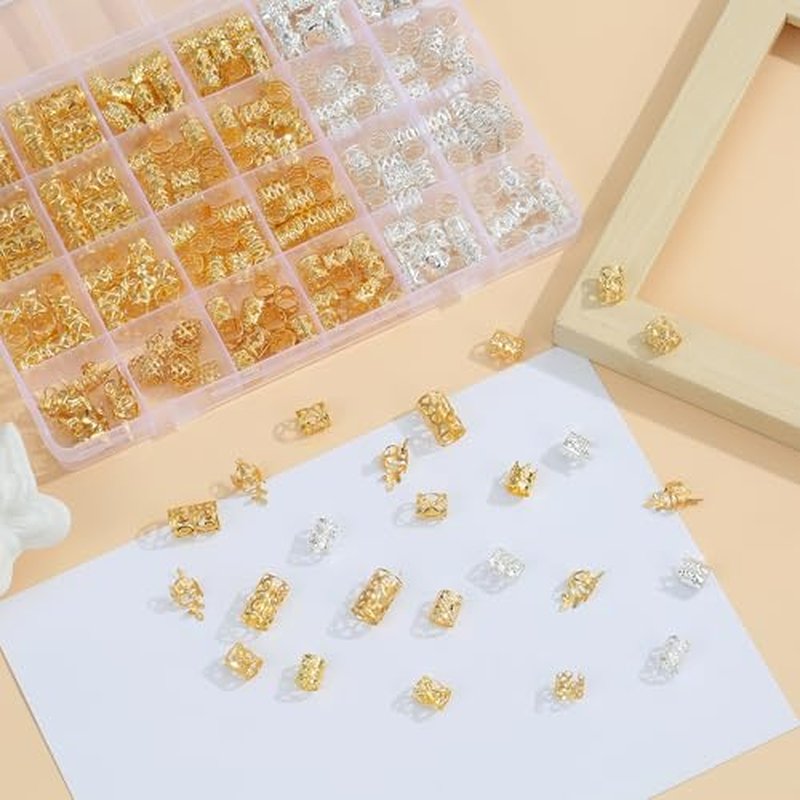 220 Pcs Gold & Silver Hair Cuffs - 12 Styles Braid Jewelry Set