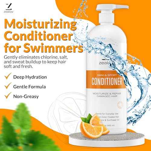 Zealios Swim & Sport Conditioner 32 Oz - Sulfate-Free Moisturizing Hair Conditioner, Hair Treatment for Swimmers & Athletes, Chlorine Removal, Hydrating, Vegan, Protects Color Treated Hair