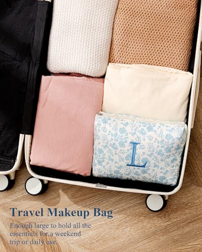 Quilted Floral Makeup Bag Large Cotton Travel Cosmetic Organizer