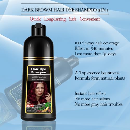 Dark Wine Red Hair Dye Shampoo 3 in 1 for Gray Hair