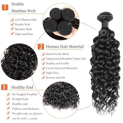 Water Wave Human Hair Bundles 12A Double Weft Deep Curly Wave Bundles 100% Unprocessed Brazilian Virgin Human Hair Natural Black Color Wet And Wavy Hair Extensions 14inch
