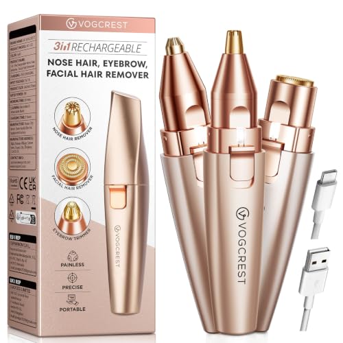 VG VOGCREST 3-in-1 Rechargeable Nose & Facial Hair Trimmer for Women & Men