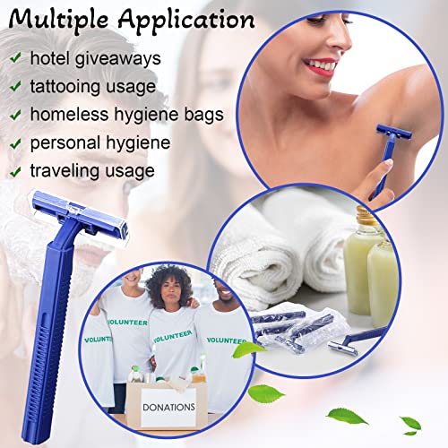 Chumia 500 Pcs Disposable Twin Blade Razor Shaving Safety Razor for Men Individually Wrapped with Clear Safety Cap Bulk Packed Portable for Hotel Guest House Travel Home Use(Blue)
