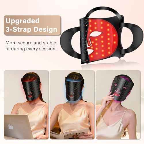 Red Light Therapy for Face, Upgraded LED Face Mask Light Therapy, red light therapy Mask - Red, Blue & Infrared Light for Acne, Wrinkles & Skin Rejuvenation | 3-Strap Design