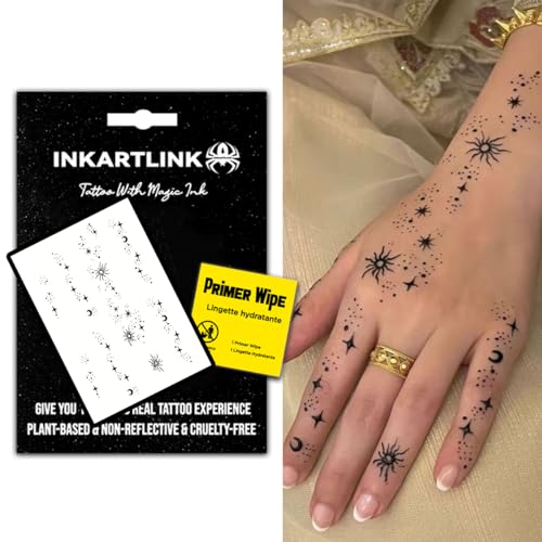 INKARTLINK Temporary Tattoos, Semi Permanent Tattoos, Small-size Tattoos for Women, Waterproof and Anti-reflective, Unique Design (Stars and Moon Shining)