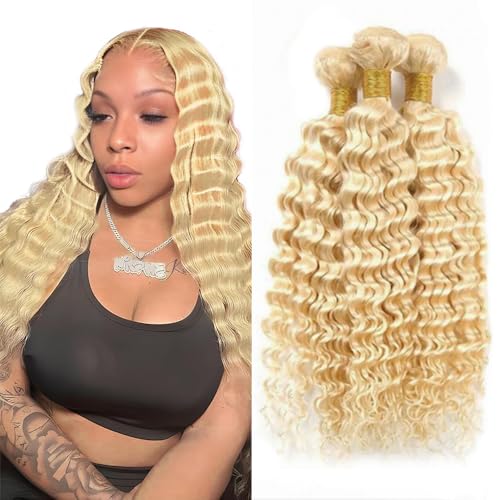 613 Blonde Deep Wave Hair Bundles - Unprocessed Virgin Remy 300g