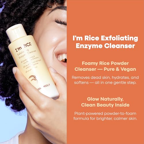 TONYMOLY I¡¯m Rice Exfoliating Enzyme Cleanser ? Rice Powder Face Wash & Papaya Enzyme Scrub, Gentle AHA Brightening Mask for Smooth Radiant Skin, 50g