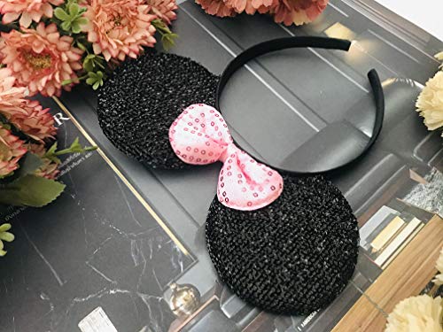 Products4ushop Sequin Bows Headband, Mouse Ears Headbands Kids Adult, kids headbands girls: M1 (Black-Pink1)