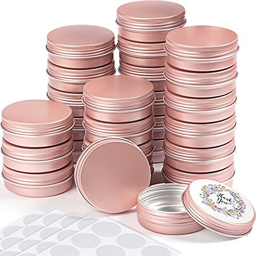 Patelai 2 oz Rose Gold Metal Round Tins, 36 Pack with Lids & Stickers