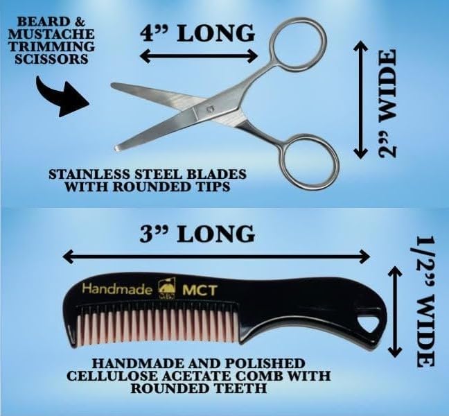 G.B.S 3n1 Professional Men's Beard and Mustache Trimming Styling 4" Scissors Beard Wood Comb and Mustache Comb