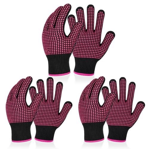 Heat Resistant Gloves for Hair Styling, 3 Pairs with Silicone Bumps