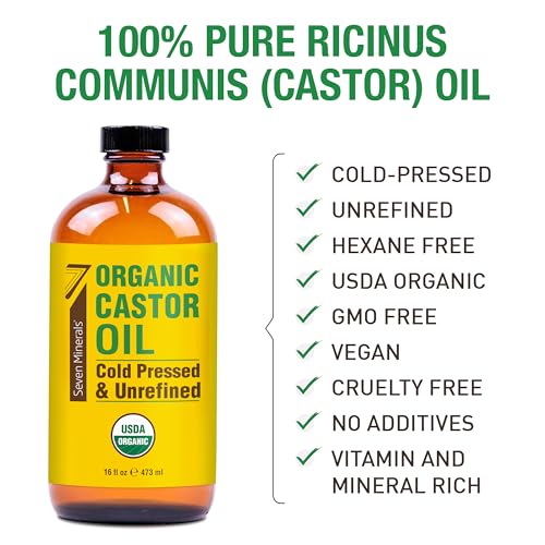Seven Minerals Organic Castor Oil 16oz Glass Bottle
