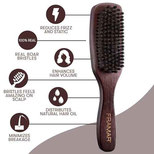 FRAMAR Slick Back Hair Brush Boar Bristles ? Slick Back Brush, Smoothing Hair Brush For Women, Boar Bristle Hair Brush For Fine Hair, Slickback Brush For Volume and Shine - Brown Velvet