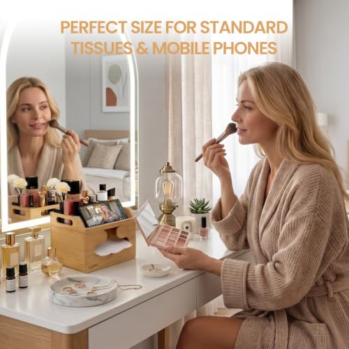 Bamboo Face Towel Organizer with Phone Slot & Double Layer