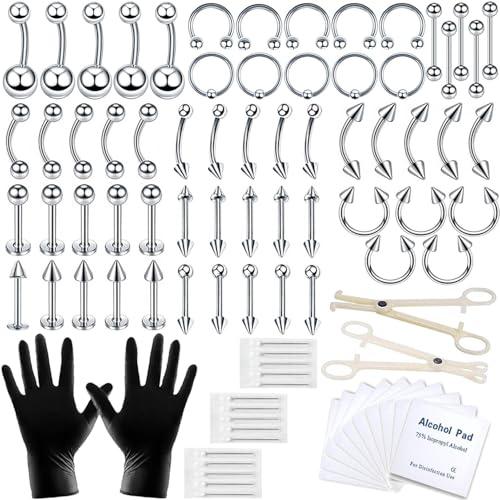 Body Piercing Kit - 84/98/120PCS Tools for Nose, Tongue, Lip, Ear, Eyebrow & More