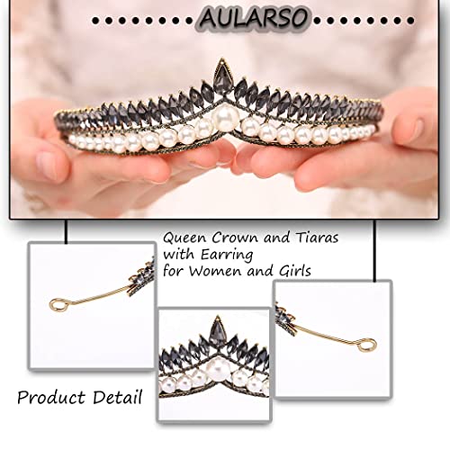 Aularso Bride Wedding Crown Silver Rhinestone Crown Crystal Bridal Hair Accessories Wedding Jewelry Set for Women (Black)