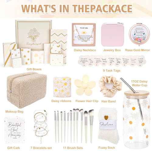 Set of 9 Individually Wrapped Teen Girl Gifts Trendy Stuff, Cute & Practical, Christmas/Birthday Gift for Granddaughter Daughter Niece Ages 8-16, with Empowering Tasks(Cream)