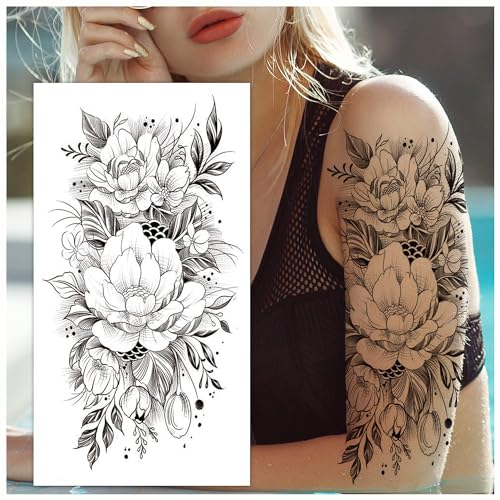 Cerlaza Temporary Tattoo Stickers for Women - 12 Sheets Flower & Butterfly