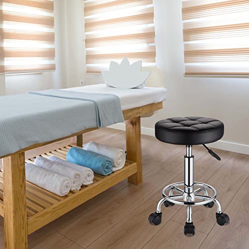 Height Adjustable Rolling Stool with Wheels - PU Leather