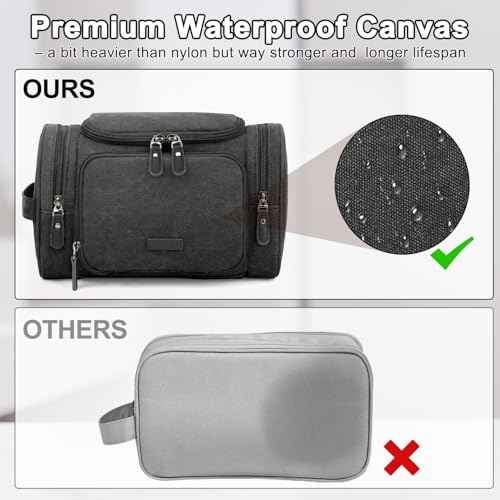 ZOMFELT Travel Toiletry Bag for Men, Canvas Toiletry Dopp Kit Organizer with Wet Pocket, Water-resistant Multiple Pockets Shaving Bag for Gym Essentials and Toiletries Accessories, Black