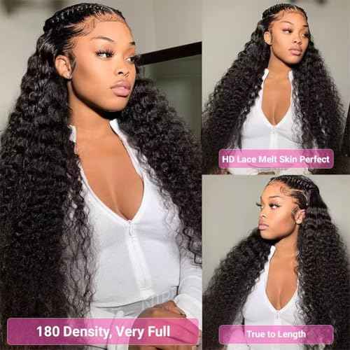 SQU&CIR 16 Inch Deep Wave Lace Front Wigs Human Hair 13x4 HD Lace Front Wigs Human Hair Pre Plucked Brazilian Deep Wave Wig Human Hair Deep Wave Wig 180 Density